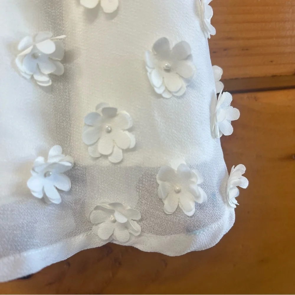 Forever 21 White Floral Embellished Skirt 3D Flowers Beaded Lined  24
